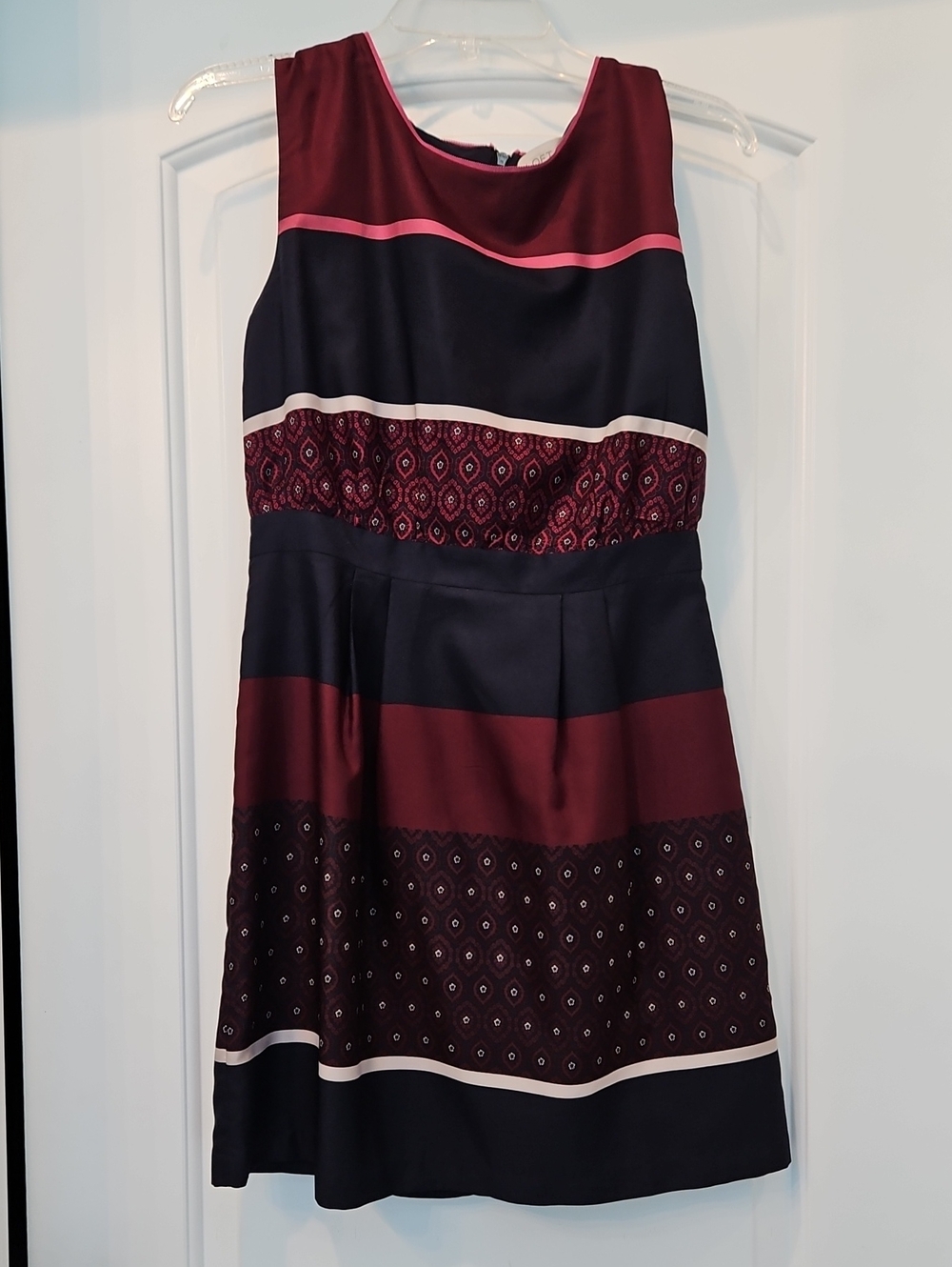 LOFT Navy and Burgundy Striped Sleeveless Party Dress